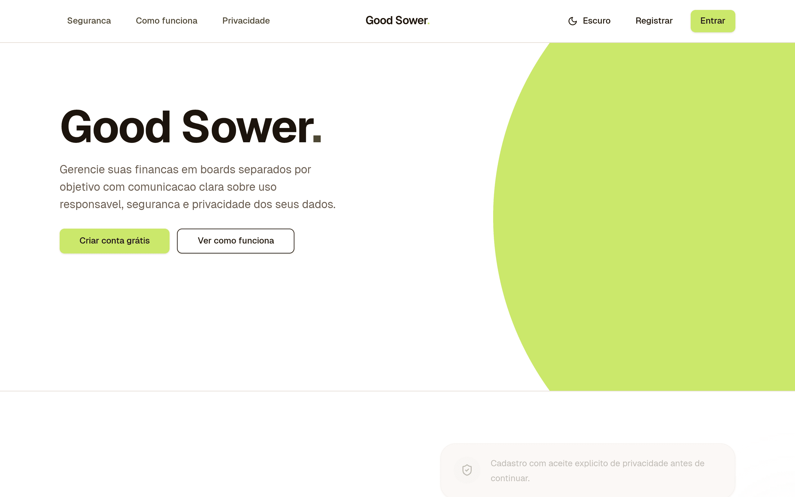Captura do site Good Sower — Fintech · SaaS