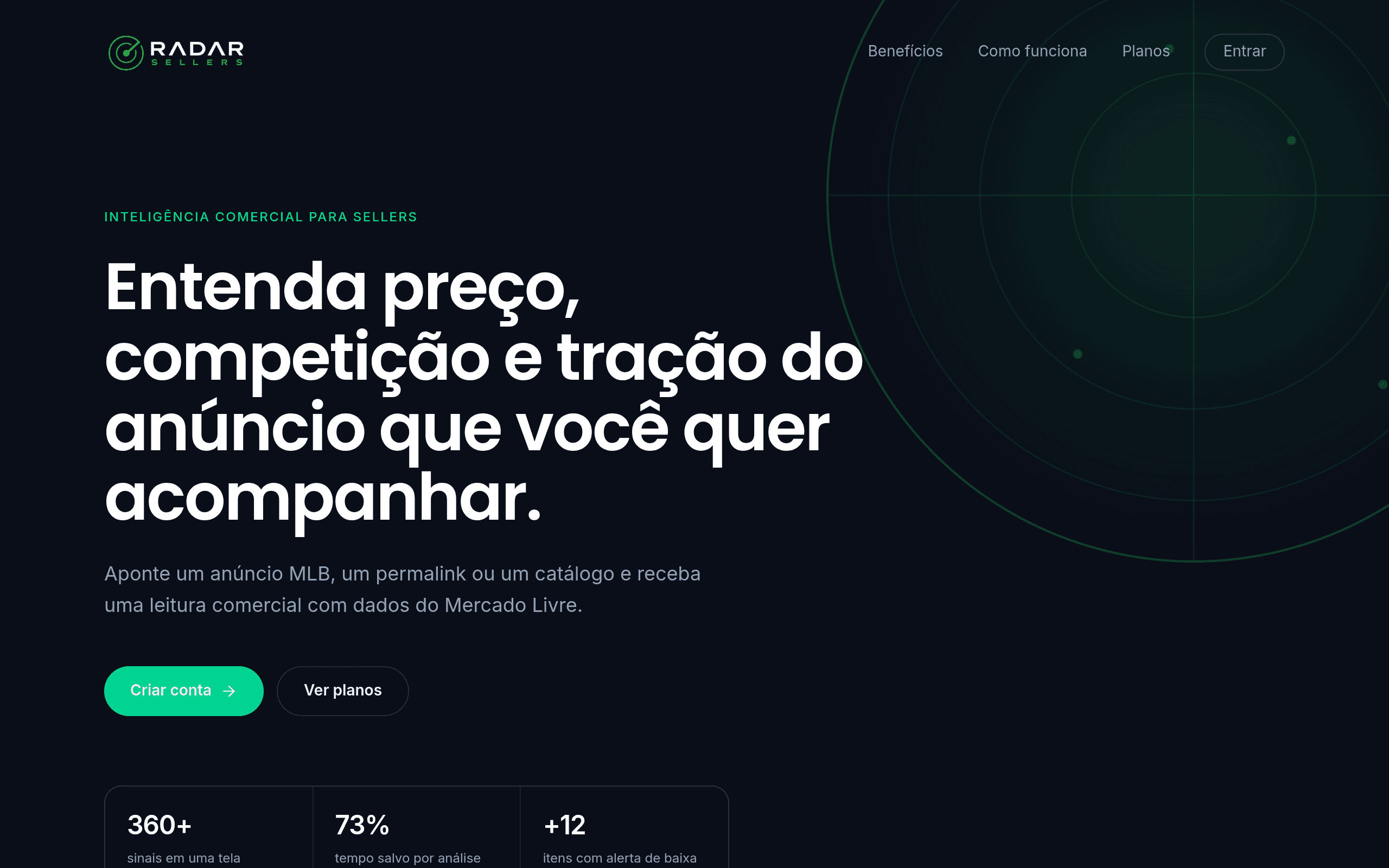 Captura do site RadarSellers — Marketplace · Inteligência